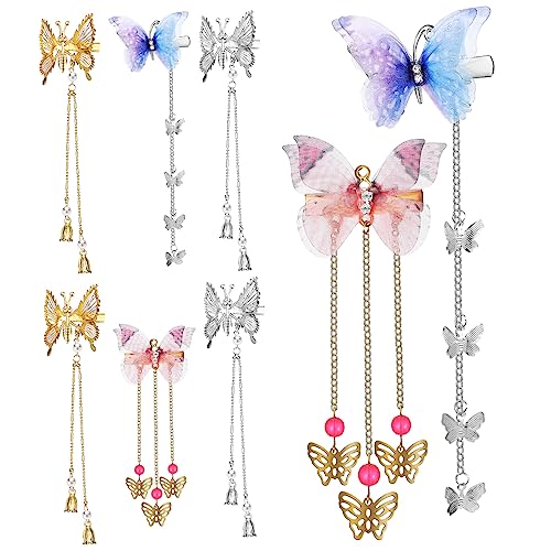 LOORGVEL 8stücke Bewegliche Schmetterlings-haarspangen Galvanisiert Mit Abnehmbaren Schmetterlings-quasten Für Damen Haarstyling Zubehör von LOORGVEL