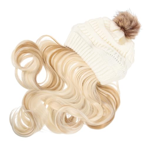 LOORGVEL Abnehmbare Lange Gewellte Perücke Beanie Mütze für Damen mit Integriertem Haarteil Wärmende Strickmütze Natürlich Wirkende Haarverlängerung Vielseitig Tragbar als Haarstyling oder von LOORGVEL