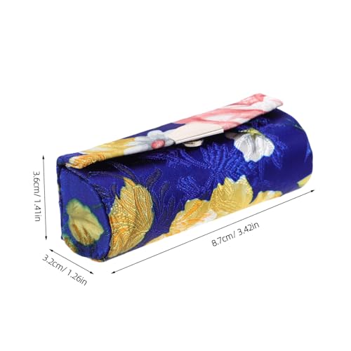 LOORGVEL Besticktes Lippenstift etui aus Weichem Seidenstoff mit Praktischem Spiegel Tragbare für Damen und Mädchen Vielseitiger Aufbewahrungsbeutel für Lippenstifte und Schmuck Blau von LOORGVEL