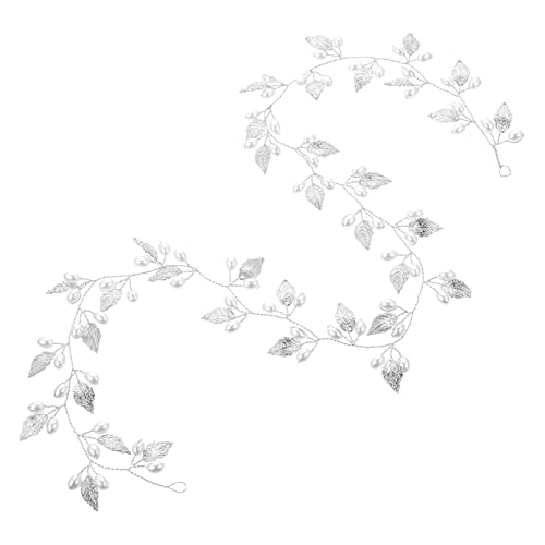 LOORGVEL Blatt Hochzeit Haar Vine Braut Haarstück Langes Stirnband Für Frauen Und Mädchen Silberne Haarranke Hochzeitsstirnband Mit Perlen Bequem Tragbar Für Hochzeiten Abschlussbälle von LOORGVEL