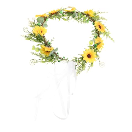 LOORGVEL Boho Gänseblümchen Haarreif mit Band Künstlicher Blumenkranz für Braut und Mädchen Festliches Stirnband für Hochzeit Kommunion Party und Festival in Gelb von LOORGVEL