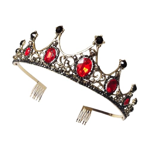 LOORGVEL Braut Krone mit Strasssteinen und Kamm Modischer Haarschmuck für Hochzeit Party und Abschlussball Rotes und Goldenes Design Stilvolles Prinzessinnen Accessoire für Frauen von LOORGVEL