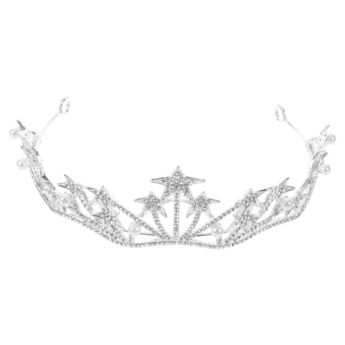 LOORGVEL Brautkrone Silber mit Sternen Handgefertigter und Perlen Haarschmuck Tiara für Hochzeit Geburtstagsfeier und Festliche Anlässe Stilvolles Accessoire für Frauen und Mädchen von LOORGVEL
