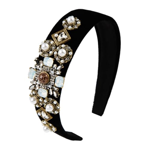 LOORGVEL Breiter Haarreif mit Perlen und Funkelnden Strasssteinen Goldener Samt Langlebig und Modisch als Braut und Party Kopfschmuck für Damen und Besondere Anlässe von LOORGVEL