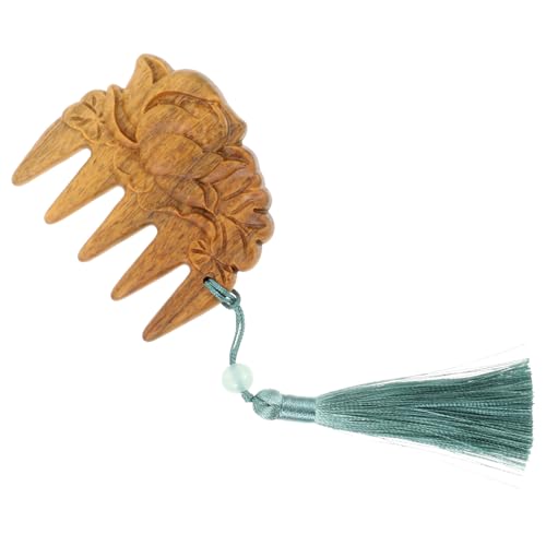 LOORGVEL Breitzinkiger Holz Kamm Tragbarer Massagekamm Kompakter Holz Kamm mit Dekorativem Anhänger Für Damen Herren Haarentwirrung Lockenpflege von LOORGVEL