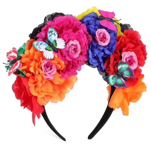 LOORGVEL Damen Blumenkranz Haarschmuck für Hochzeit und Festivals Verstellbar Blumenkopfbedeckung für Halloween Party und Fotorequisiten von LOORGVEL