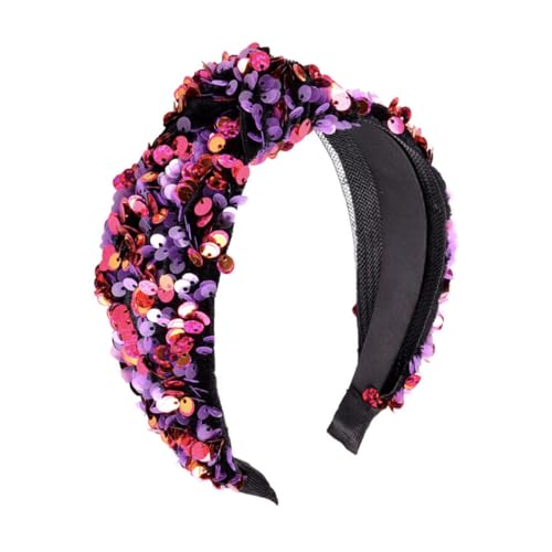 LOORGVEL Damen Haarreifen mit Doppellagigem Geknotetem Netzstoff und Violetten Pailletten Modisches Stirnband für Alltag Partys Hochzeitsgäste Eleganter Haarschmuck von LOORGVEL
