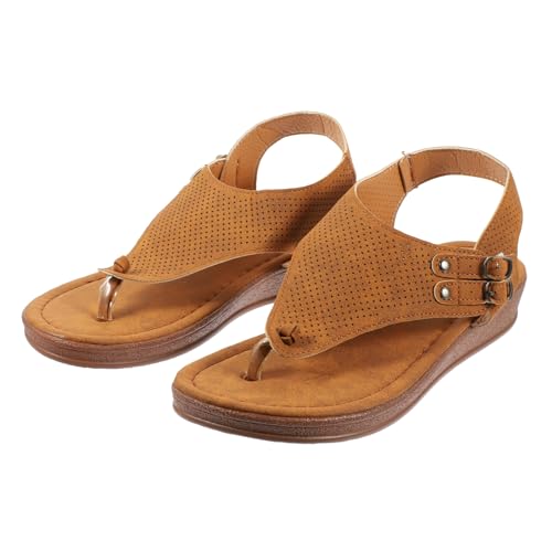 LOORGVEL Damen Sandalen Flach Sommer Sandaletten aus PU und Gummi Atmungsaktiv Offene Zehen Leicht Angenehm für Schule Shopping Party Strand von LOORGVEL