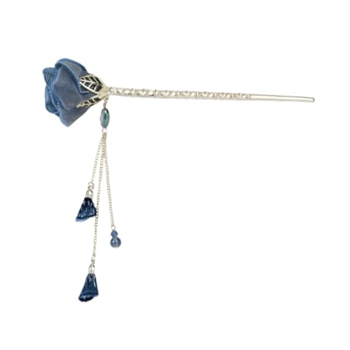 LOORGVEL Eleganter Blauer Rosen Haarstab mit Quaste Kreativer Haarschmuck für Damen und Mädchen Geeignet für Hochzeiten Partys und Besondere Anlässe Langlebiges Design Auffälliges von LOORGVEL