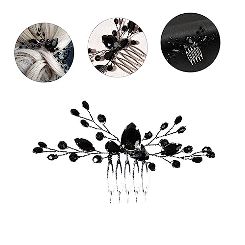 LOORGVEL Eleganter Schwarzer Haarkamm mit Strasssteinen Modischer Brautschmuck für Hochzeiten Handgefertigtes Haarschmuck Accessoire für Braut und Brautjungfer Vielseitig für Festliche von LOORGVEL