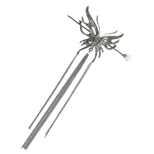 LOORGVEL Eleganter Schwarzer Perlen Haarstab mit Schmetterlingsmotiv Dekoratives Haarschmuck Accessoire für Damen Retro Design Sicherer Legierungswerkstoff für Hochzeiten Partys und Alltag von LOORGVEL