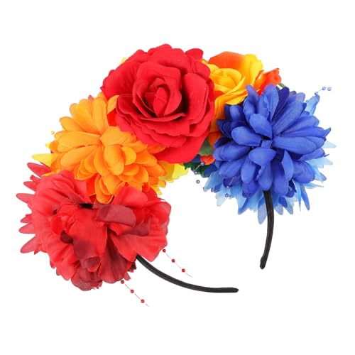 LOORGVEL Floraler Perlen Blumenkranz Stirnband mit Peonien in Rot Orange Gelb und Blau Eleganter Kopfschmuck für Hochzeiten Festivals und Fotoshootings Modisches Haaraccessoire für Mädchen von LOORGVEL