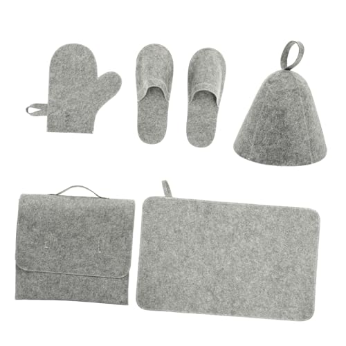 LOORGVEL Fünfteiliges Saunazubehör Filzabsorbierenden Handschuhen Sauna-mütze Matte Hausschuhen und Aufbewahrungstasche Atmungsaktiv Hautfreundlich Geeignet für Damen Sauna-geschenkidee von LOORGVEL
