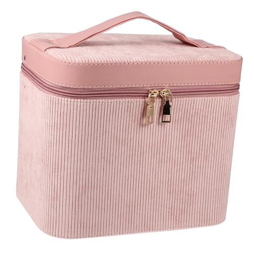 LOORGVEL Große Kapazität Kosmetikkoffer Damen Tragbare Schminktasche mit Spiegel Corduroy Material Leicht und Robust für Reise und Alltag von LOORGVEL