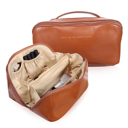 LOORGVEL Große PU Kosmetiktasche mit Großem Stauraum Praktische Kulturbeutel für Reisen Makeup Organizer mit Reißverschluss und Tragegriff für Damen Unterwegs von LOORGVEL