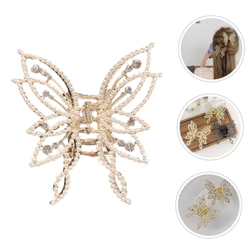 LOORGVEL Großer Schmetterling Haarkralle mit Perlen und Strass Mehrschichtiger Haarclip für Damen Modisches Haarschmuck accessoire für Alltag Partys und Festliche Frisuren von LOORGVEL