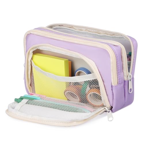 LOORGVEL Großes Federmäppchen mit Reißverschluss Ästhetisches Federtasche mit Mehreren Fächern Tragbarer Stifte Organizer Großer Kapazität Federmäppchen für Schule und Büro Violett Pencil von LOORGVEL