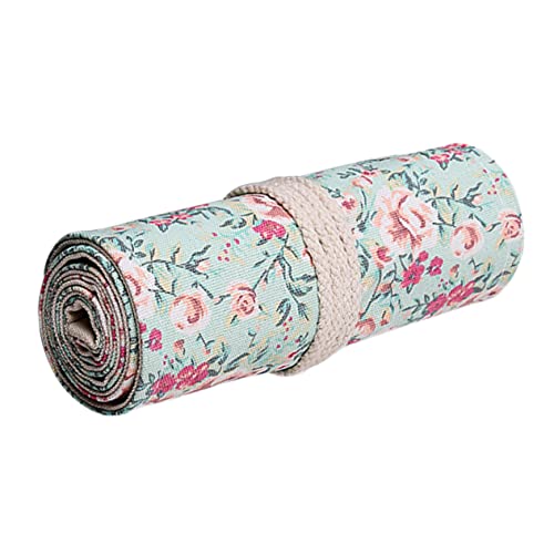 LOORGVEL Handgefertigte Federtasche Aus Segeltuch Große Kapazität Rollbarer Stiftehalter Mit Blumenmuster Tragbare Stiftetasche Organizer Für Stifte Und Buntstifte Für Künstler Und von LOORGVEL