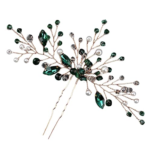 LOORGVEL Grüne Haarnadel U Förmig mit Strass Schmuck Braut Hochzeit Haarschmuck Damen Festliche Haarnadel für Brautfrisur und Besondere Anlässe von LOORGVEL