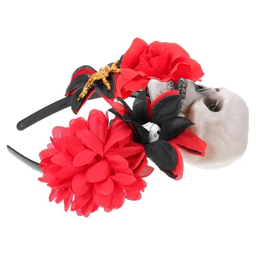 LOORGVEL Halloween Haarreif mit Rosen und Schädelkopf Leichtes Festival Stirnband für Party Karneval und Tag der Toten Bequemer Kopfschmuck für Kostüm und Bühnenauftritte von LOORGVEL