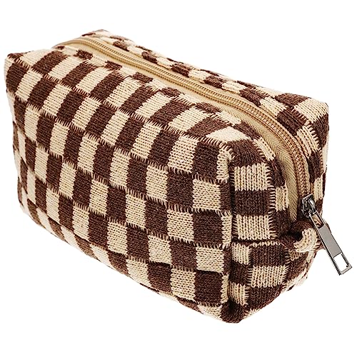 LOORGVEL Karierte Kosmetiktasche Große Tragbare Aufbewahrungstasche Faltbar Aus Wollgarn Für Damen Vielseitig Einsetzbar Für Reisen Mit Reißverschluss von LOORGVEL