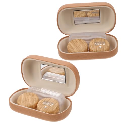 LOORGVEL Kontaktlinsenbox Vintage Holzmaserung Groß Kapazität Auslaufsicher Reise Kontaktlinsenbehälter für Damen Leicht Handlich Pflegeleicht von LOORGVEL