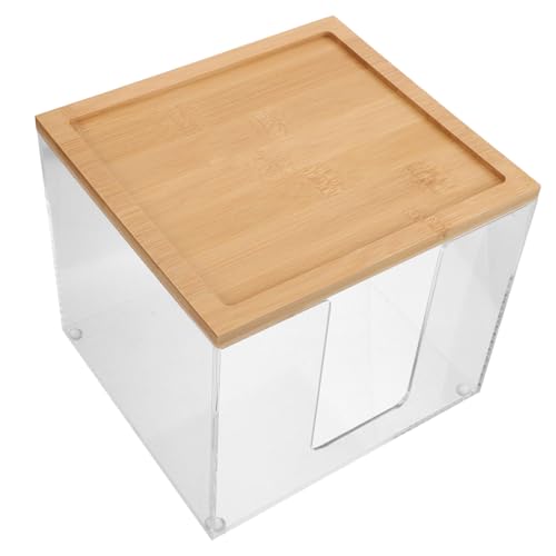 LOORGVEL Kosmetiktücherbox Aus Acryl Mit Holzdeckel, Rechteckiger Serviettenspender, Taschentuchhalter-organizer Für Badezimmer, Küche Und Büroschreibtisch von LOORGVEL