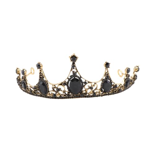 LOORGVEL Krone Hochzeit Kopfschmuck Tiara Strass Braut- Dunkel Diadem haarschmuck fantasy crown baroque crown retro Barockstirnband mittelalter schmuck damen Braut Kopfbedeckung Schwarz von LOORGVEL