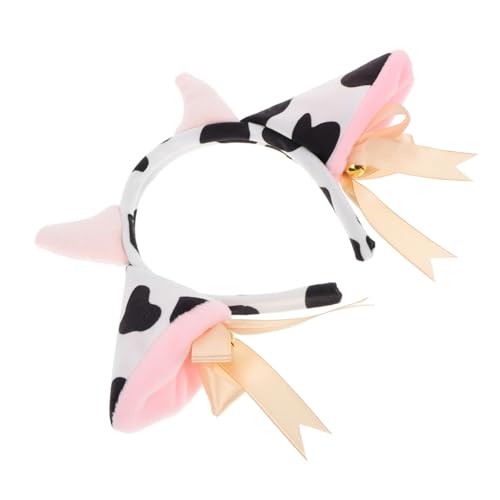 LOORGVEL Kuhkopfstück Aus Weichem Pelzmaterial Mit Glockendetail Und Schleife Verstellbares Stirnband Für Halloween-partys Fotoshootings Und Kostüme von LOORGVEL