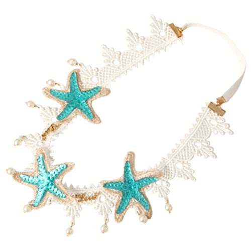 LOORGVEL Lace Meerjungfrau Haarreif mit Perlen und Seestern Eleganter Beach Headband für Damen und Mädchen Stilvolles Haarschmuck für Hochzeit Party und Fotoshootings von LOORGVEL