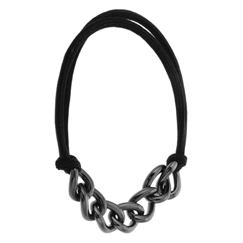 LOORGVEL Metallkettenglied Haargummi Schwarz Elastisch Vielseitig als Haarring Armband Kopfband Damen Zubehör für Dickes Lockiges Haar von LOORGVEL