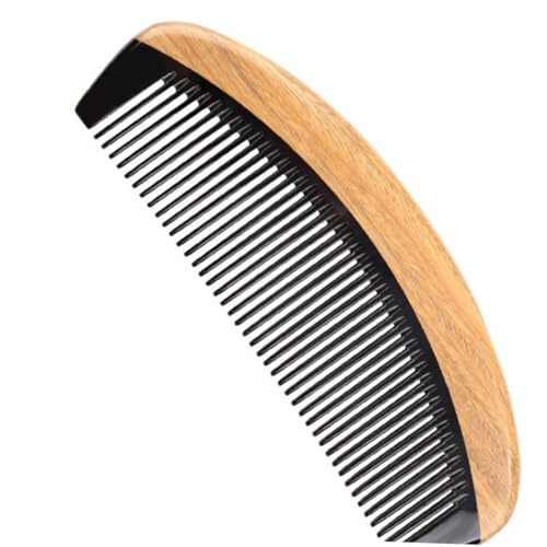 LOORGVEL Natürlicher Sandelholz Haarkamm mit Echtem Horn Antistatisch Ergonomisch Geformter Massagekamm für Damen und Herren Schützender Breiter Zahnkamm zur Kopfhautpflege und von LOORGVEL