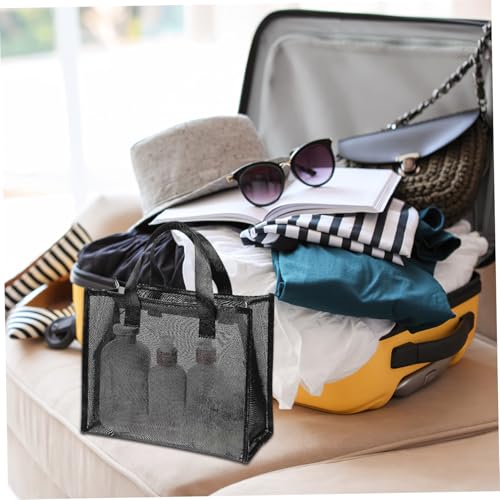 LOORGVEL Nylon Mesh Kosmetiktasche Damen Makeup Tasche mit Reißverschluss Atmungsaktiv Leicht Multifunktional Kulturbeutel für Reise und Alltag Schwarz Tragbar von LOORGVEL