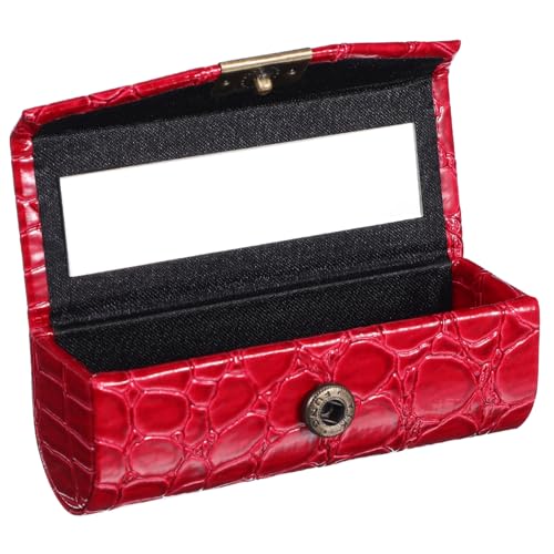 LOORGVEL PU Leder Lippenstift Etui Rot Kompakter Single Lippenstifthalter mit Sicherem Verschluss und Spiegel Tragbarer Make Up Organizer für Frauen für Geldbörse und Reisen von LOORGVEL