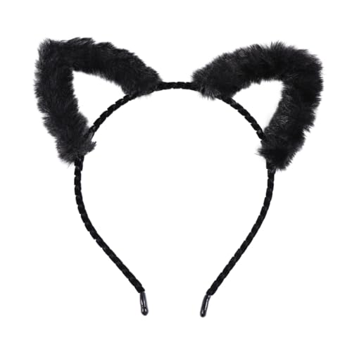 LOORGVEL Plüsch Katzenohren Stirnband Schwarz Weiches Haaraccessoire für Erwachsene und Leichtes Kostüm Zubehör für Party Cosplay Fasching und Halloween Komfortabler Haarreif mit von LOORGVEL