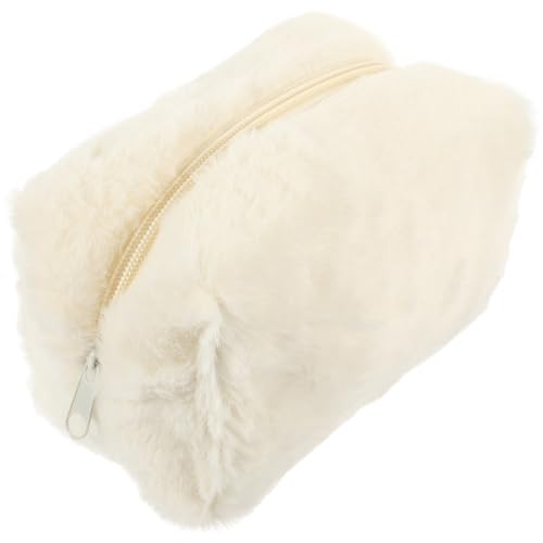 LOORGVEL Plüsch Kosmetiktasche Weiß Handlich Tragbar Multifunktional Kulturbeutel Toiletry Pouch Pflegebeutel für Damen Reise Makeup Organizer von LOORGVEL