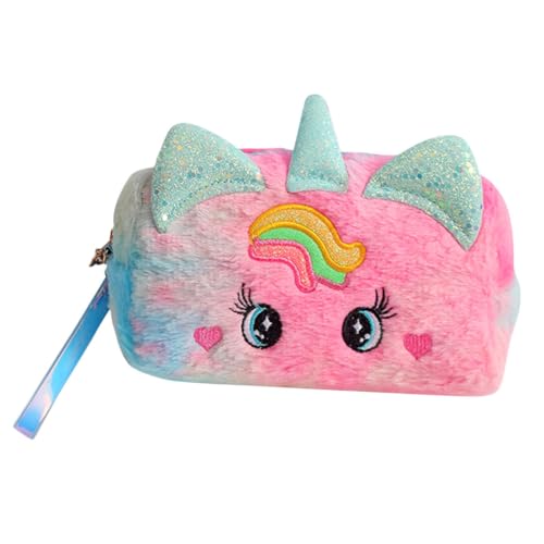 LOORGVEL Plüsch Kosmetiktasche für Damen mit Einhorn Motiv Weiche Reise Make up Tasche mit Großem Fassungsvermögen Reißfestes Material Praktische Handtasche für Toilettenartikel und Stifte von LOORGVEL