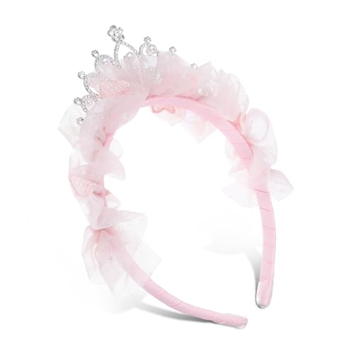 LOORGVEL Prinzessinnen Partykrone Stirnband mit Strass und Perlen Leichte Bequeme Geburtstagskrone für Mädchen Festliche Haarschmuck für Hochzeit und Geburtstag Sicherer Sitz Rosa Mesh von LOORGVEL