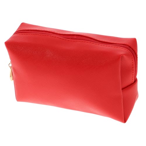 LOORGVEL Pu Leder Kosmetiktasche Rot Tragbare Make up Tasche mit Glänzender Naht Praktisches Reiseetui für Lippenstift und Toilettenartikel Kompaktes Styling Accessoire für Damen von LOORGVEL