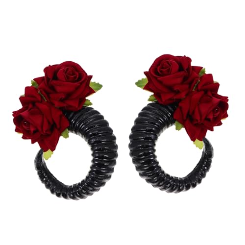 LOORGVEL RAM Horn Haarband mit Schwarzen Rosen Modisches Festival Kopfschmuck Dekoratives Foto Requisit und Stilvolles Headpiece für Damen Cosplay und Party von LOORGVEL