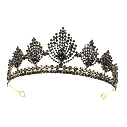 LOORGVEL Retro Barock Krone mit Strasssteinen Elegante Braut Tiara Vintage Party Kopfschmuck Halbrunde Schwarze Barockkrone für Damen und Bräute Modisches Barock Diadem von LOORGVEL