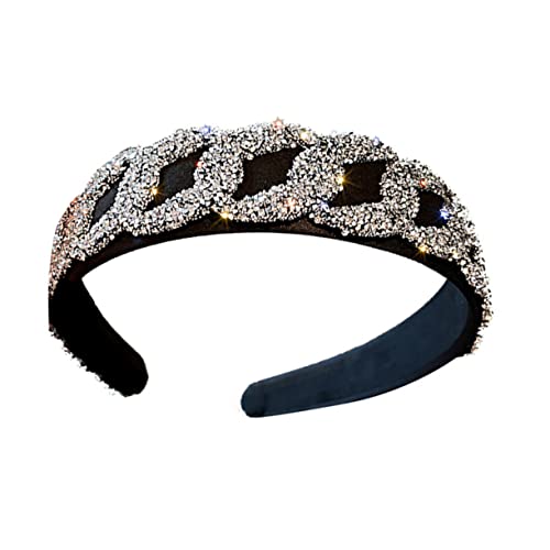 LOORGVEL Rhinestone Haarband mit Glitzersteinen Elastisches Modisches Haarband für Damen Fest Haltend Geeignet für Hochzeit Party und Alltag Schlichtes Design Schwarz mit Weißen Kristallen von LOORGVEL