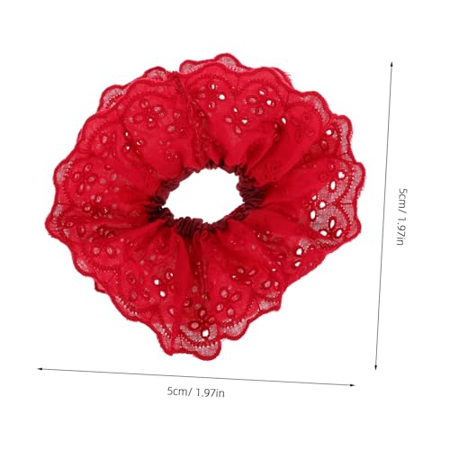 LOORGVEL Rotes Spitzen scrunchie Haargummi mit Doppelter Lage Elastischer Zopfgummi für Damen und Mädchen Stark Haltender Pferdeschwanzhalter Sanft zu Langem Dickem Lockigem Haar von LOORGVEL