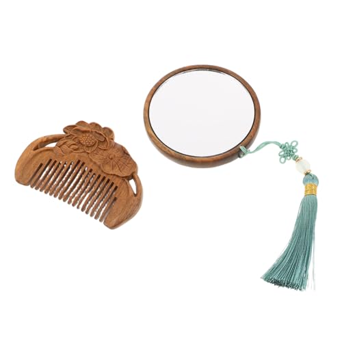 LOORGVEL Sandelholz Kammspiegel Set Kosmetikspiegel Reise Handspiegel Kompakter Schminkspiegel Schminkspiegel Handspiegel Kleiner Tragbarer Spiegel Taschenspiegel Glas Hellbraun von LOORGVEL