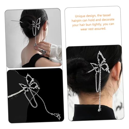 LOORGVEL Schwarzer Metall haarschmuck mit Schmetterlingen und Quasten Eleganter Haarnadel haarstab für Damen Stabile Haarforke für Dutt und Dickes Haar Vielseitiges Haarschmuck accessoire von LOORGVEL