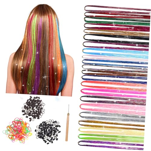 LOORGVEL Teiliges Hair Tinsel Extensions Farbige Glitter Hair Strings Funkelnde Haarverlängerungen mit Styling Zubehör Einfach Anzuwenden für Frauen Mädchen Vielseitig für Party Alltag von LOORGVEL