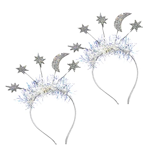 LOORGVEL Teiliges Set Silberner Haarreifen mit Stern und Monddesign Weihnachts und Neujahrs Haarband für Festliche Anlässe Bequem und Anpassbar für Jede Kopfgröße von LOORGVEL