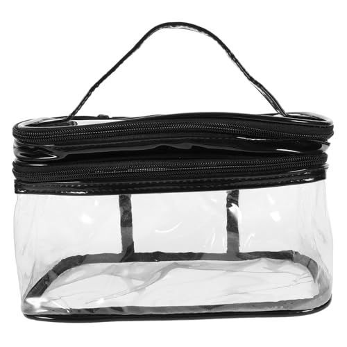 LOORGVEL Transparente Kosmetiktasche Doppellagig Groß mit Reißverschluss Leichte Make up Tasche Reise Kulturbeutel Toilettenartikel Organizer Tragbar mit Henkel Schwarz von LOORGVEL