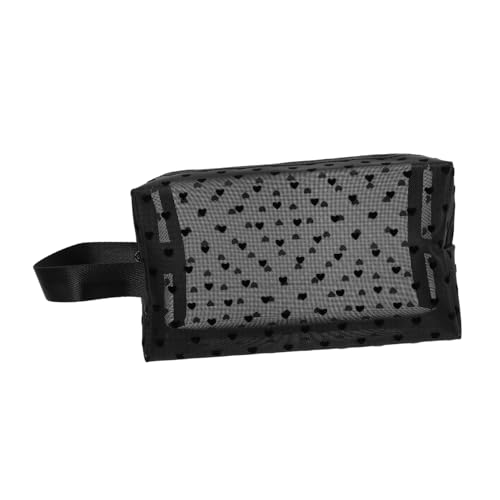 LOORGVEL Transparente Kosmetiktasche mit Herzmuster Handlich und Tragbar Großer Stauraum Netzstoff Kulturbeutel für Damen Unterwegs Praktischer Make up Organizer für Reisen und Alltag von LOORGVEL