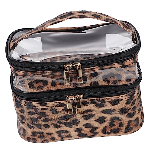 LOORGVEL Transparente PVC Doppellagige Kosmetiktasche mit Leopardenmuster Großer Kapazität Leichter Tragbarer Makeup Organizer und Reise Kulturbeutel Robust Wasserabweisend für Unterwegs von LOORGVEL